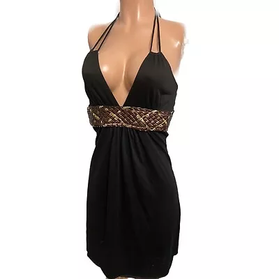 Black Braided Y2K Vinyl Belt Halter Mini Cleavage Dress Fairycore Goth Retro 2K • $12.80