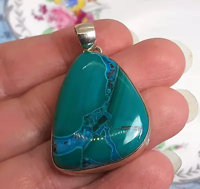 Malachite Chrysocolla 925 Sterling Silver Chunky Pendant • £19.95