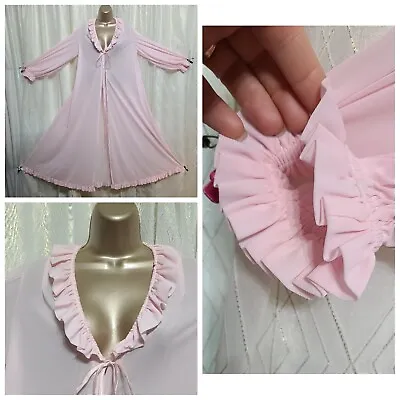 VTG M L LUCIE ANN ROBE PINK Peignoir For Nightgown Soft RUFFLE RARE Nylon • $99.99