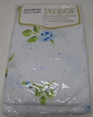 NEW Vintage Pequot Percale No-Iron Blue White Purple Floral Pillow Cases Sealed • $19.95