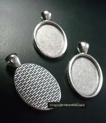 PENDANT FRAMES Antique Silver Plated Holds 18X25mm Cabochon 3PCS FPP001 • $4.95