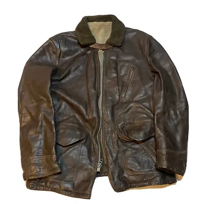 Vintage 50s 60s Brown Steerhide Leather Jacket Shearling Sz M • $250