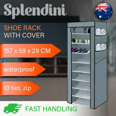 $22.99 • Buy 10 Tier Foldable Shoe Rack Cabinet Storage Organiser Portable Wardrobe W/ Cover