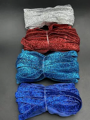 34 Yards 3/8   Colors Glitter Sparkle Velvet Ribbon Lot Sewing Trim • $13.99