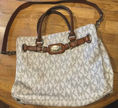 Michael Kors Hamilton Large Vanilla & Leather Signature Monogram Tote  • $75