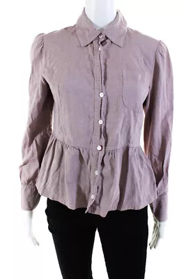 Miu Miu Womens Collared Ruffled Long Sleeved Button Down Blouse Purple Size 44 • $67.21