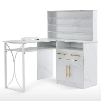 BarberPub L-shaped Nail Desk For Storage Manicure Table With Drawers 2833 • $433.93