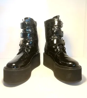 HOT TOPIC Vinyl Platform Boots With Buckles RARE  • $39