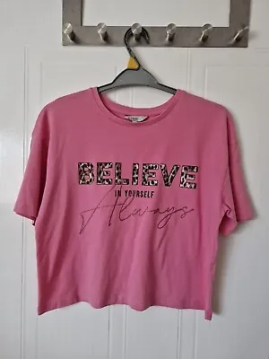 Girls Pink Cropped T-Shirt Miss Evie Size 11-12 Years VG Con • £2.50