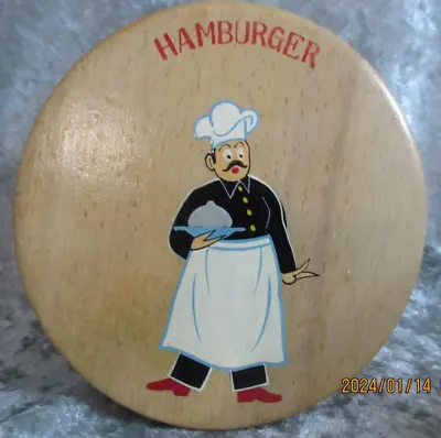 Vintage Wooden Hamburger Patty Press Hinged Lid Hand Painted Chef Japan • $19.95