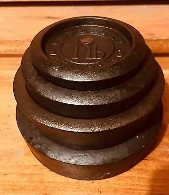 £10 • Buy 1900s Foundry W Bullock & Co Cast Iron Scale Weights 1Ib 2Ib 3Ib 4Ib Edition