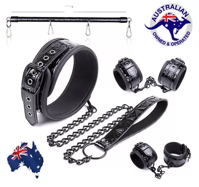 Black Handcuffs Ankle Cuffs Colar With Chain Bondage Spreader Bar Restraint BDSM • $19.99