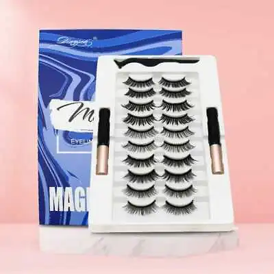 £7.99 • Buy 10 Pairs Waterproof Magnetic Eyeliner With Eyelashes And Tweezer Set Long Lashes