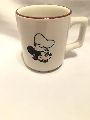 Disney Mickey Mouse Coffee Mug Cup Chef Hat Red Rim Buffalo China 8 Oz. • $10.25