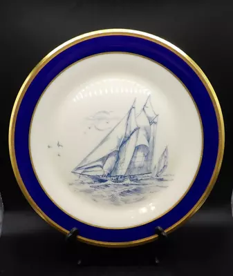 Lenox China Special Nautical Decor Dinner Plate Sailing Ships Blue Gold Rim • $12