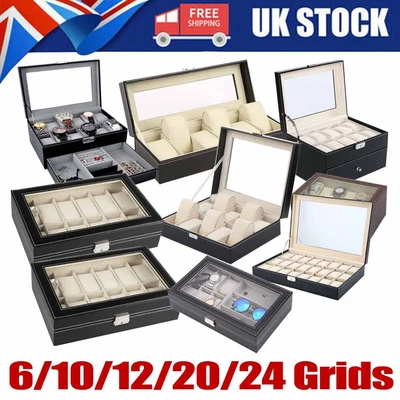 £13.49 • Buy 6-24 Grids Watch Display Box Case Organizer For Women Men Jewelry Storage Box