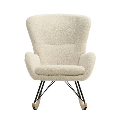 Rocking Chair Accent Boucle Fabric Armchair Padded Seat Single Sofa Lounge Chair • £135.95
