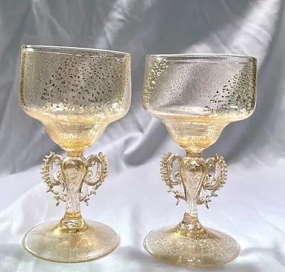 Antique Gold Flecked Venetian Glass Small Round Goblet • $15