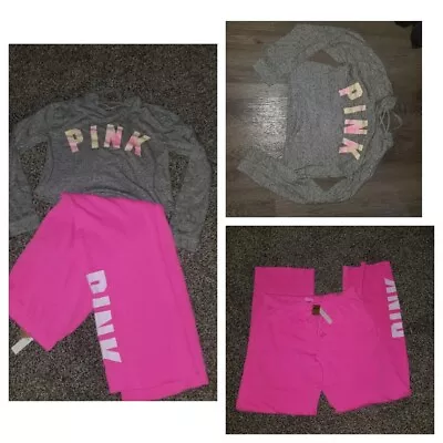 Victoria Secret Pink Small Clothes Lot Womens Outfit Sweatpants Campus Crop Top  • $46