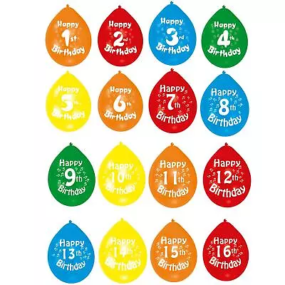 10pc Happy Birthday Age Latex Kids Party Favour Colourful Balloons Decoration • £4.94