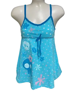 Womens Juniors David & Goliath Light Blue Flowers Skulls Cami Strappy Tank Top  • £11.56