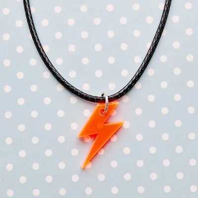 1 X Handmade Mini Neon Orange Lightning Bolt Acrylic Necklace~Retro~80s~Rave • £3.25