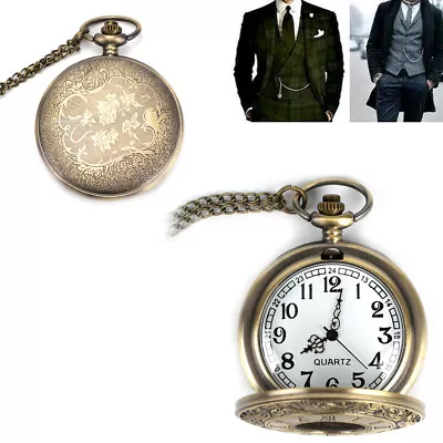 Vintage Steel Quartz Pocket Watch Classic Fob Pocket Watch With Short Chain • $6.79