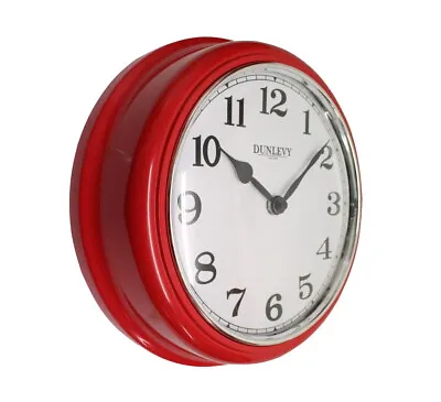£17.99 • Buy Round Wall Clock Bedroom Kitchen Clock Quartz Vintage Retro Train Station Red