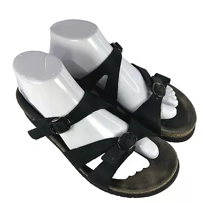 Mephisto Hannel Black Nubuck Leather Shoes US 7.5 Buckle Slide Sandal • $46.70