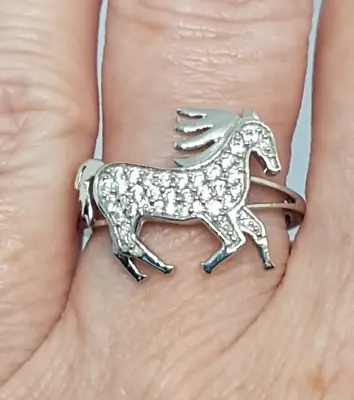 Sterling Silver Cubic Zirconia Unicorn Ring Size M Velvet Gift Pouch R91 • £9.99