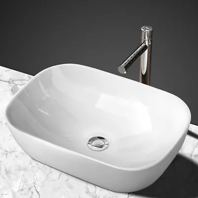 Bathroom Ceramic Basin Counter Top Hand Wash Bowl Vanity Sink White 460x325mm • £28.99