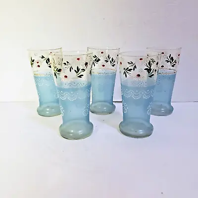 Antique Set Of Bohemian Daisy Motif Glasses Czechia Crystal Set Of 5 • $76.50