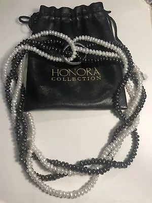 Designer Honora QVC 925 Sterling Silver Peacock Blue & White Pearl Necklaces 40” • £40