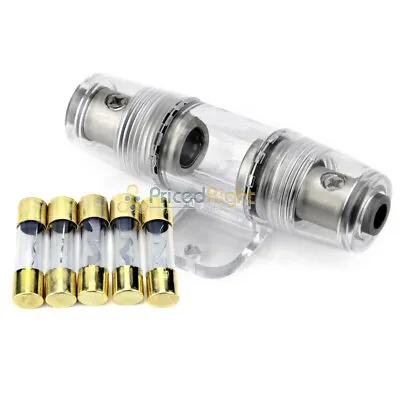 High Quality In-line 4 Or 8 Gauge AGU Fuse Holder + 5 Pack 50 AMP AGU Fuses • $8.95