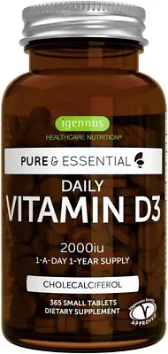 Pure & Essential Daily Vegetarian Vitamin D3 2000iu Cholecalciferol 365 Small • $19.99