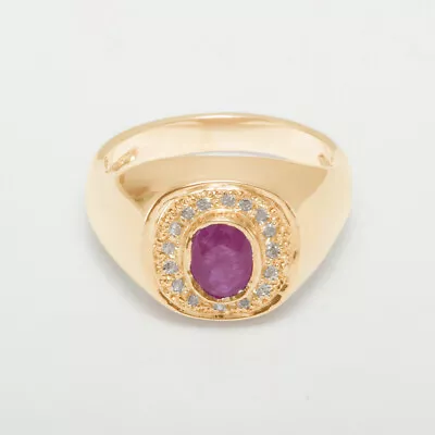 14ct Rose Gold Natural Ruby & Cubic Zirconia Mens Signet Ring - Sizes N To Z • $2095.12