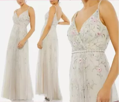 Nwt Mac Duggal Embellished Sleeveless Wrap Formal Gown Beige Pink 4 $498 9141 • $249.95