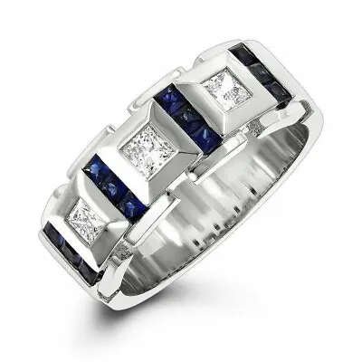 Men Wedding Band Ring 2.03 Ct Princess Simulated Sapphire 14K White Gold Finish • $117.74