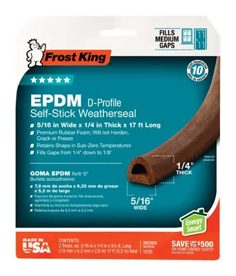 Frost King V25BA Brown EPDM Rubber Foam Weather Stripping Tape 17 L Ft. • $11.21