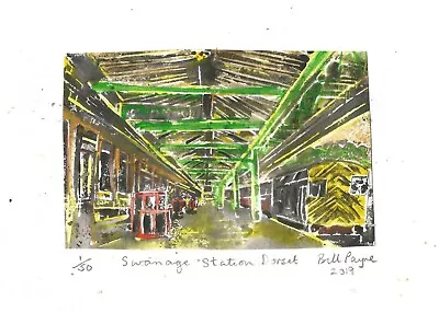 2019 Linocut Of   Swanage Railway StationDorset  By Bill Payne • £6