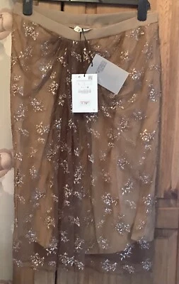£11.99 • Buy Zara Contrast Shimmer Lace & Net Skirt Size L 14 Elasticated Waist Bnwt