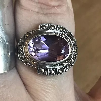 Vintage Marcasite Pave Amethyst Ring - Size 7 • $9.99