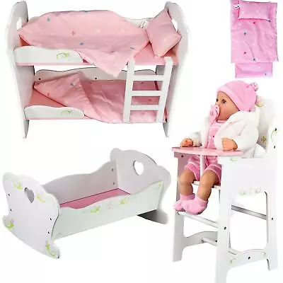 BiBi Doll Dolls Wooden Furniture High Chair Baby Doll Crib Cot Bed Girls Toys • £43.99