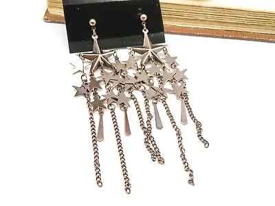 Retro 1980s Antiqued Copper Tone New Old Stock Star Fringe Dangle Earrings KK21 • $15.29