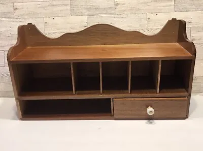 Vintage Desk Top Mail Organizer Sorter Wood Caddy Cabinet W/Drawer • $55