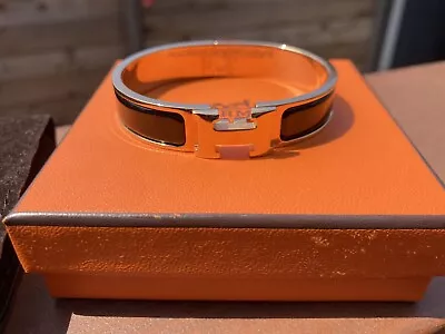 Hermès Clic H Bangle Bracelet 18K Rose Gold - Black Enamel PM Small Box & Pouch • $489