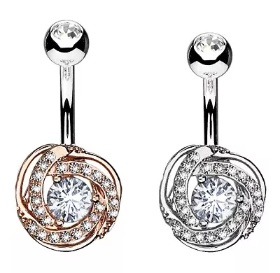 £4.20 • Buy Small Round Rose Belly Bar - Clear Crystals - 6mm 8mm 10mm 12mm 14mm 16mm 19mm