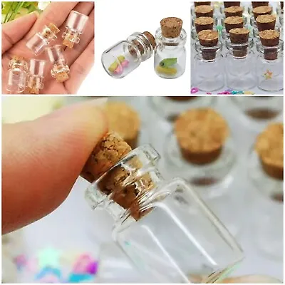 20 Cute Mini Glass Bottles With Cork Lids Perfect Jewellery Making Pendants 1ml • £4.99