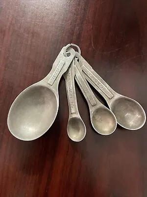 Vintage U.S. St'd Standard Aluminum Measuring Spoons 4-Piece + Ring • $13