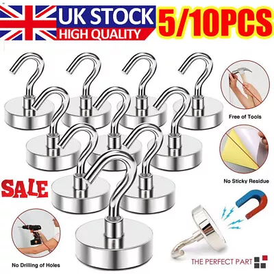 10 Pack Heavy Duty Magnetic Hooks Strong Magnet Hanger Hold Neodymium Hook Set • £3.89